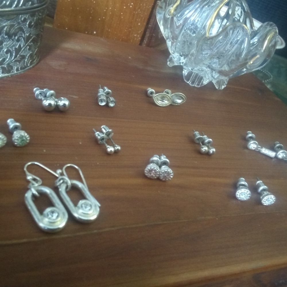 Ten Pairs of Silver Stud Post Earrings